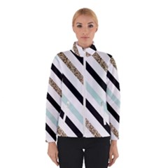 Pattern, Blue, Gold, Lines, Stripes Women s Bomber Jacket