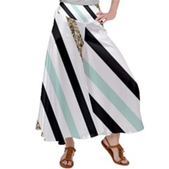 Pattern, Blue, Gold, Lines, Stripes Women s Satin Palazzo Pants by kyorashop23