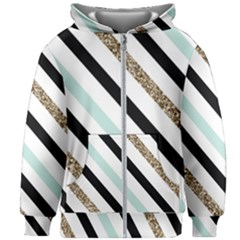 Pattern, Blue, Gold, Lines, Stripes Kids  Zipper Hoodie Without Drawstring