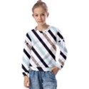 Pattern, Blue, Gold, Lines, Stripes Kids  Long Sleeve T-Shirt with Frill  View1