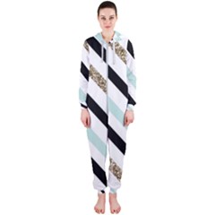 Pattern, Blue, Gold, Lines, Stripes Hooded Jumpsuit (ladies)