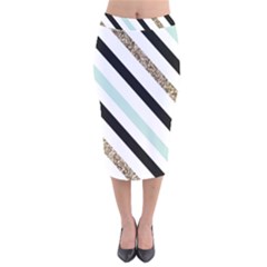 Pattern, Blue, Gold, Lines, Stripes Velvet Midi Pencil Skirt