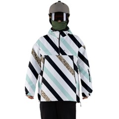 Pattern, Blue, Gold, Lines, Stripes Men s Ski And Snowboard Waterproof Breathable Jacket by kyorashop23