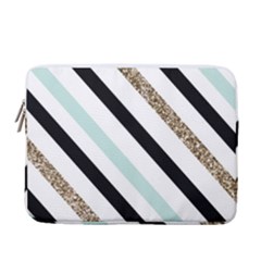 Pattern, Blue, Gold, Lines, Stripes 13  Vertical Laptop Sleeve Case With Pocket by kyorashop23