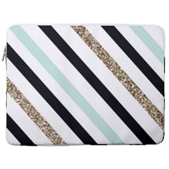 Pattern, Blue, Gold, Lines, Stripes 17  Vertical Laptop Sleeve Case With Pocket