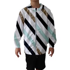 Pattern, Blue, Gold, Lines, Stripes Kids  Hooded Windbreaker