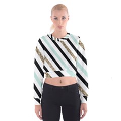 Pattern, Blue, Gold, Lines, Stripes Cropped Sweatshirt