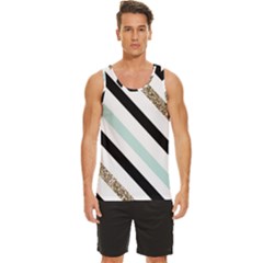 Pattern, Blue, Gold, Lines, Stripes Men s Wide Collar Tank Top by kyorashop23