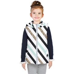 Pattern, Blue, Gold, Lines, Stripes Kids  Hooded Puffer Vest