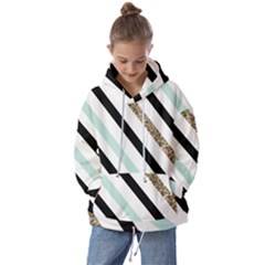 Pattern, Blue, Gold, Lines, Stripes Kids  Oversized Hoodie