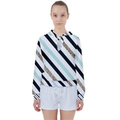 Pattern, Blue, Gold, Lines, Stripes Women s Tie Up Sweat