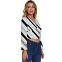 Pattern, Blue, Gold, Lines, Stripes Long Sleeve V-Neck Top View3