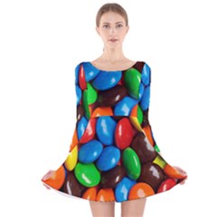 Colorful Candy Background, Close-up Long Sleeve Velvet Skater Dress