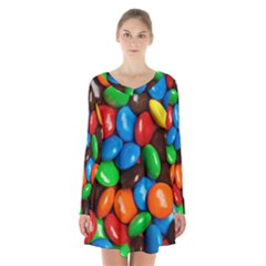 Colorful Candy Background, Close-up Long Sleeve Velvet V-neck Dress