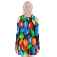 Colorful Candy Background, Close-up Velvet Long Sleeve Shoulder Cutout Dress