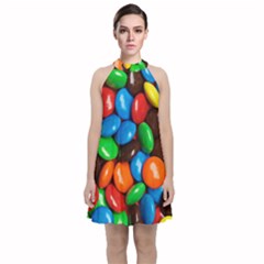 Colorful Candy Background, Close-up Velvet Halter Neckline Dress 