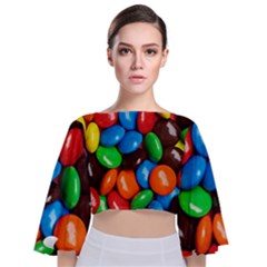 Colorful Candy Background, Close-up Tie Back Butterfly Sleeve Chiffon Top