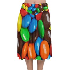 Colorful Candy Background, Close-up Velvet Flared Midi Skirt