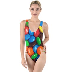 Colorful Candy Background, Close-up High Leg Strappy Swimsuit by kyorashop23