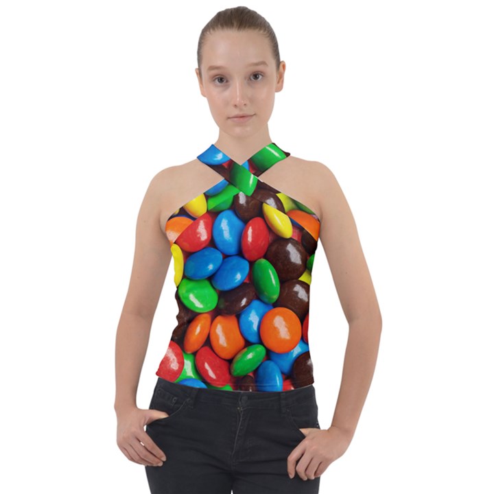 Colorful Candy Background, Close-up Cross Neck Velour Top