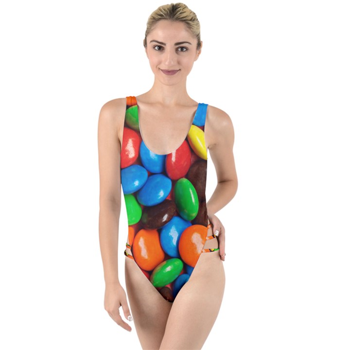 Colorful Candy Background, Close-up High Leg Strappy Swimsuit