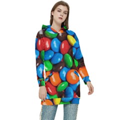 Colorful Candy Background, Close-up Women s Long Oversized Pullover Hoodie