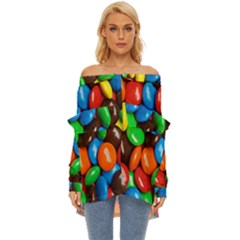 Colorful Candy Background, Close-up Off Shoulder Chiffon Pocket Shirt