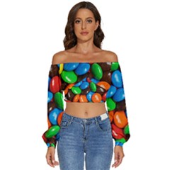 Colorful Candy Background, Close-up Long Sleeve Crinkled Weave Crop Top by kyorashop23