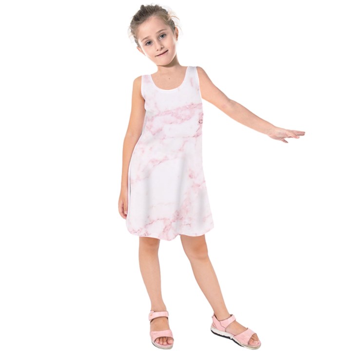 Pink Marble, Gold, Marble, Pattern, Pink, Rose Kids  Sleeveless Dress