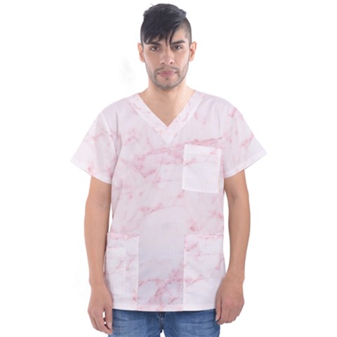 Pink Marble, Gold, Marble, Pattern, Pink, Rose Men s V-neck Scrub Top by kyorashop23