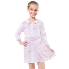 Pink Marble, Gold, Marble, Pattern, Pink, Rose Kids  Quarter Sleeve Shirt Dress