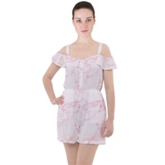 Pink Marble, Gold, Marble, Pattern, Pink, Rose Ruffle Cut Out Chiffon Playsuit by kyorashop23