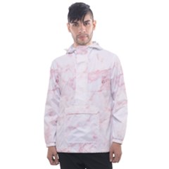 Pink Marble, Gold, Marble, Pattern, Pink, Rose Men s Front Pocket Pullover Windbreaker