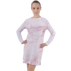 Pink Marble, Gold, Marble, Pattern, Pink, Rose Long Sleeve Hoodie Dress