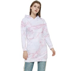 Pink Marble, Gold, Marble, Pattern, Pink, Rose Women s Long Oversized Pullover Hoodie