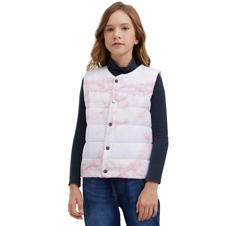 Pink Marble, Gold, Marble, Pattern, Pink, Rose Kid s Button Up Puffer Vest	