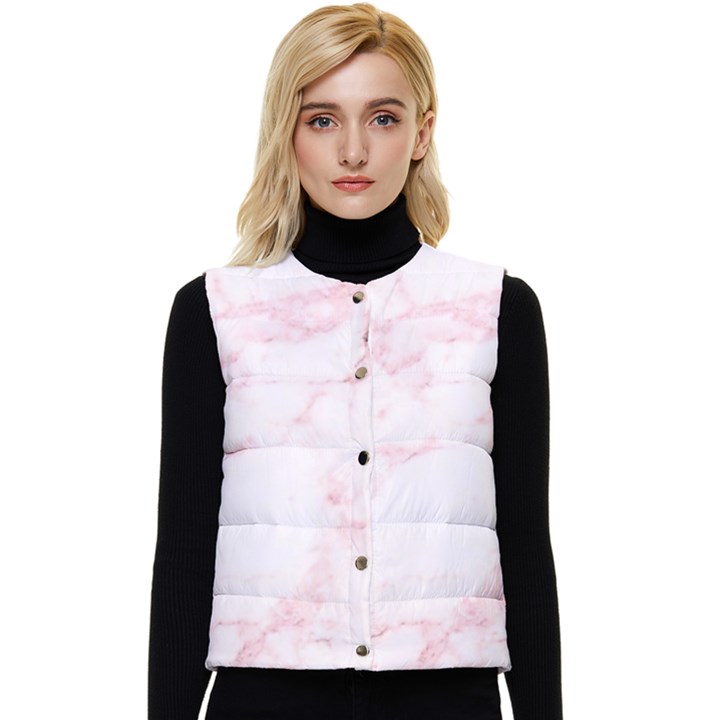 Pink Marble, Gold, Marble, Pattern, Pink, Rose Women s Button Up Puffer Vest