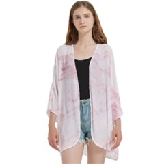 Pink Marble, Gold, Marble, Pattern, Pink, Rose Open Front 3/4 Sleeve Batwing Chiffon Cardigan Kimono by kyorashop23