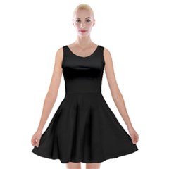 Plain Black Black Velvet Skater Dress