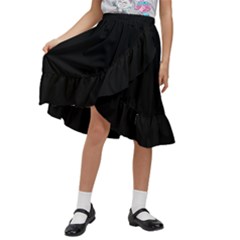 Plain Black Black Kids  Ruffle Flared Wrap Midi Skirt by kyorashop23