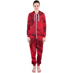 Red Roses , Flowers, Red Roses Hooded Jumpsuit (ladies)