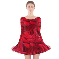 Red Roses , Flowers, Red Roses Long Sleeve Velvet Skater Dress