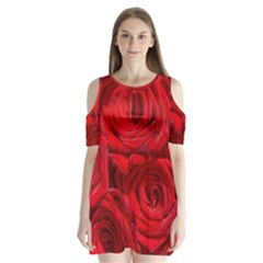 Red Roses , Flowers, Red Roses Shoulder Cutout Velvet One Piece