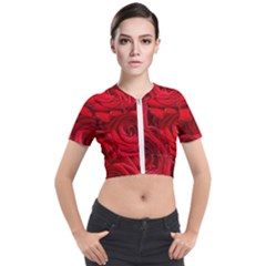 Red Roses , Flowers, Red Roses Short Sleeve Cropped Jacket