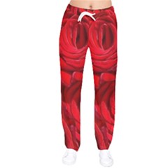 Red Roses , Flowers, Red Roses Women Velvet Drawstring Pants