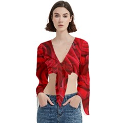 Red Roses , Flowers, Red Roses Trumpet Sleeve Cropped Top