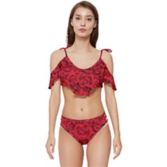 Red Roses , Red Buds, Red Roses Ruffle Edge Tie Up Bikini Set	 by kyorashop23