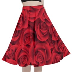 Red Roses , Red Buds, Red Roses A-line Full Circle Midi Skirt With Pocket by kyorashop23