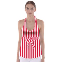 Red Stripes, Texture, Sticker, Tie Back Tankini Top