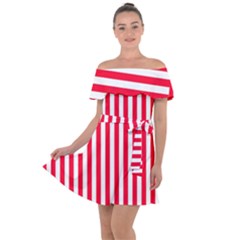 Red Stripes, Texture, Sticker, Off Shoulder Velour Dress